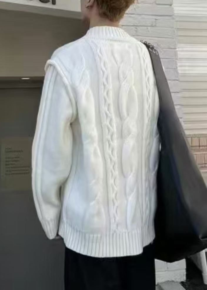 Simple White V Neck Knit Sweater Fall