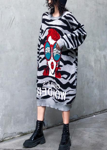 Simple Black Print Sweater Aesthetic Street Style O Neck Art Knitwear