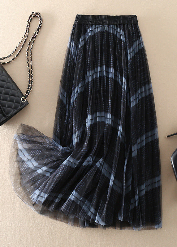 Simple Elastic Waist Plaid Tulle Skirt Spring