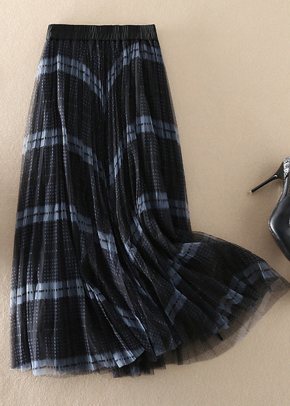 Simple Elastic Waist Plaid Tulle Skirt Spring