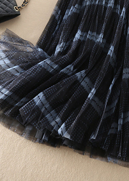 Simple Elastic Waist Plaid Tulle Skirt Spring