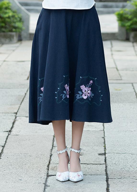 Simple Navy Cotton Skirt2019 Photography a Line Skirts Embroidery Dresses Summer Skirt