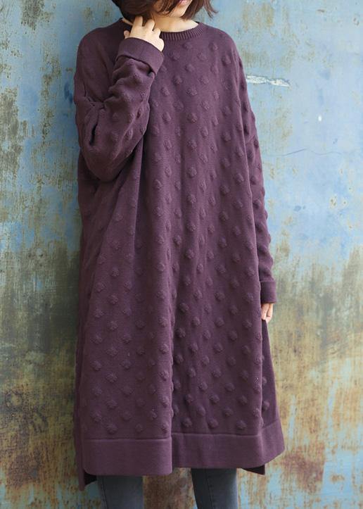 Simple Side Open Sweater Winter Dresses Street Style Purple Largo Knitwear