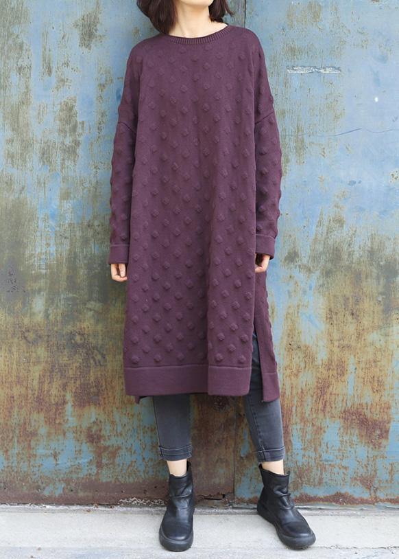 Simple Side Open Sweater Winter Dresses Street Style Purple Largo Knitwear