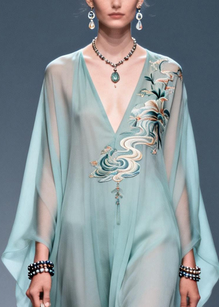 Sky Blue Print Chiffon a Line Dresses Oversized Summer