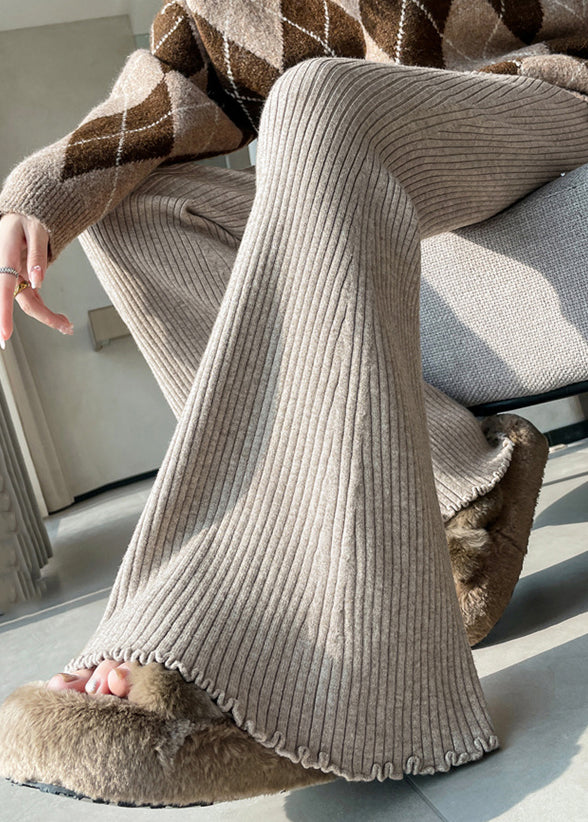 Slim Fit Apricot Drawstring Knit Flared Ttrousers Spring