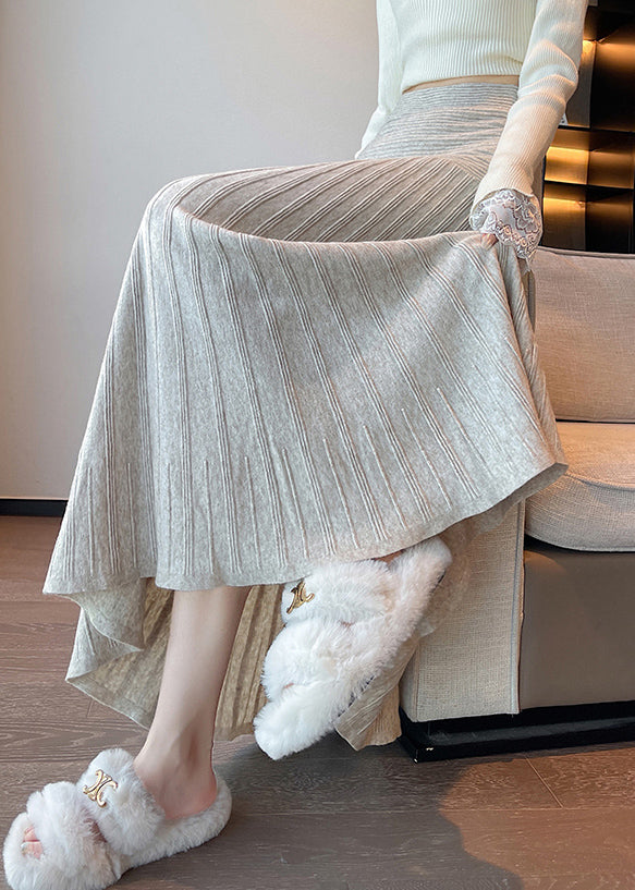 Slim Fit Apricot Striped Knit Skirt Spring