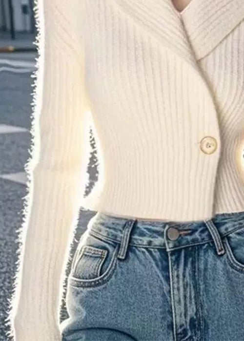 Slim Fit Beige V Neck Button Knit Sweater Winter