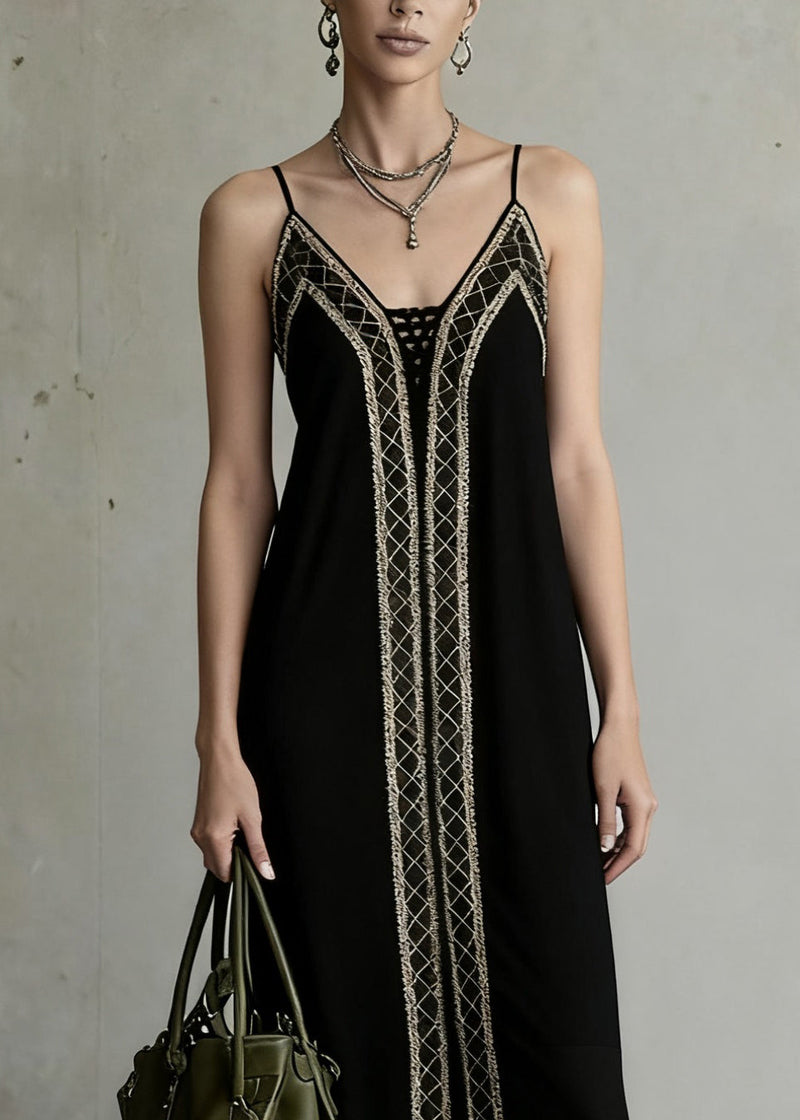 Slim Fit Black Backless Plaid Spaghetti Strap Dress Sleeveless