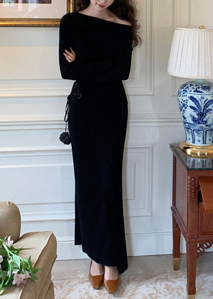 Slim Fit Camel Asymmetrical Tie Waist Sweaters and Maxi Skirts Wool Knit Two Pieces Set Winter