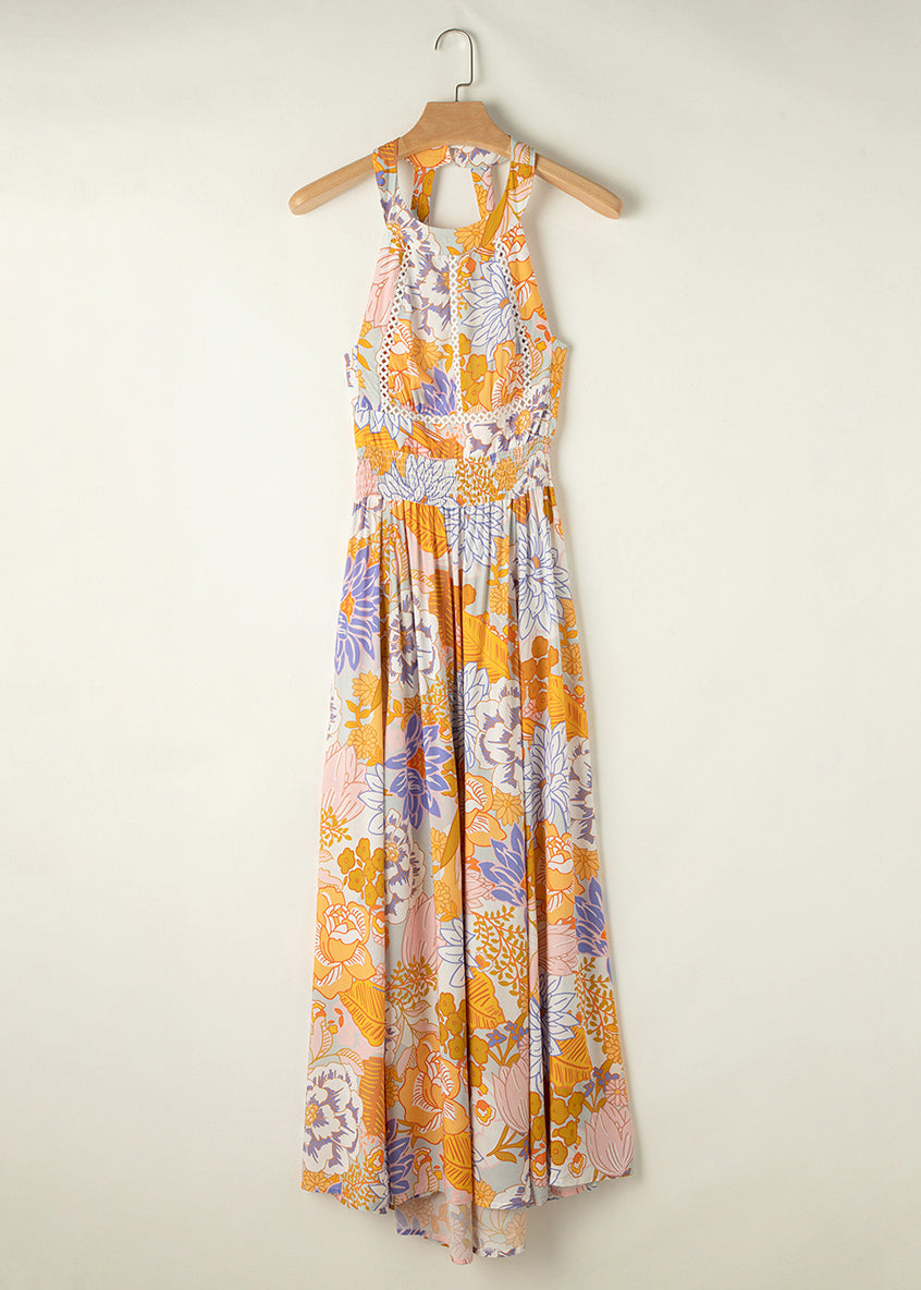 Slim Fit Colorblock Print Backless Tunic Maxi Dresses Sleeveless