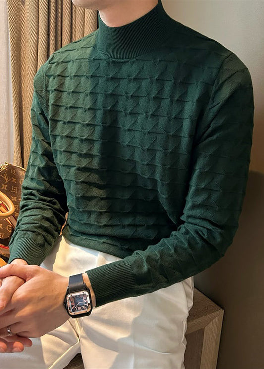 Slim Fit Green Turtleneck Original Design Knit Sweater Fall