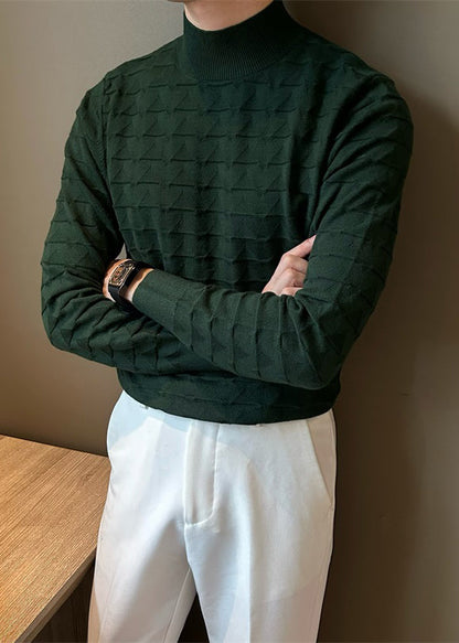 Slim Fit Green Turtleneck Original Design Knit Sweater Fall