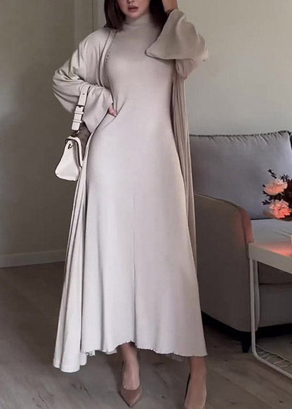 Slim Fit Grey Turtleneck Cardigans and Long Dress Two Piece Set Fall