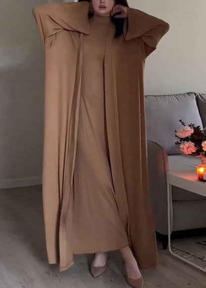 Slim Fit Grey Turtleneck Cardigans and Long Dress Two Piece Set Fall