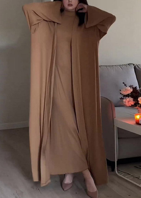 Slim Fit Grey Turtleneck Cardigans and Long Dress Two Piece Set Fall