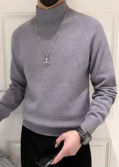 Slim Fit Grey Turtleneck Knit Sweaters Winter