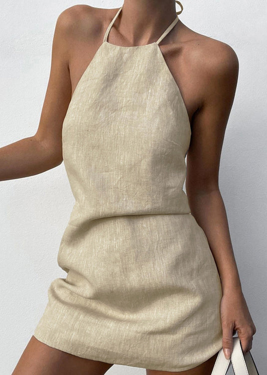 Slim Fit Linen Cold Shoulder Linen Mid Dress Sleeveless