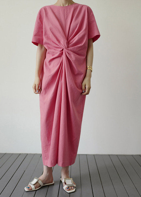 Slim Fit Pink O-neck Holiday Dress Short Sleeve