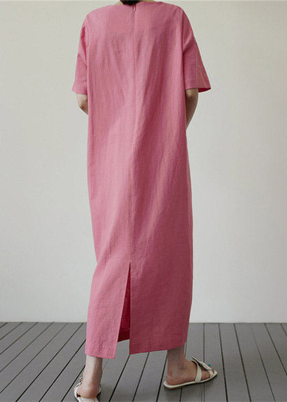 Slim Fit Pink O-neck Holiday Dress Short Sleeve