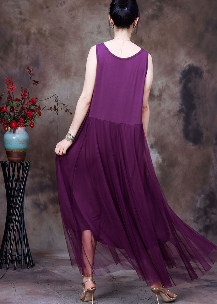 Slim Fit White O-neck Tulle Patchwork Cotton Spaghetti Strap Dress Sleeveless