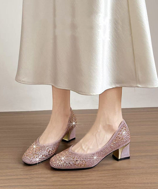 Soft Pink Chunky High Heels Faux Leather