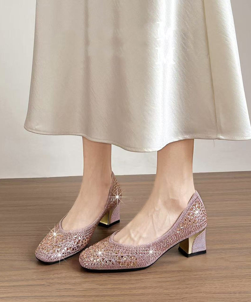 Soft Pink Chunky High Heels Faux Leather