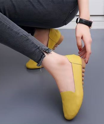 Soft Yellow Faux Leather Flat Shoes for
