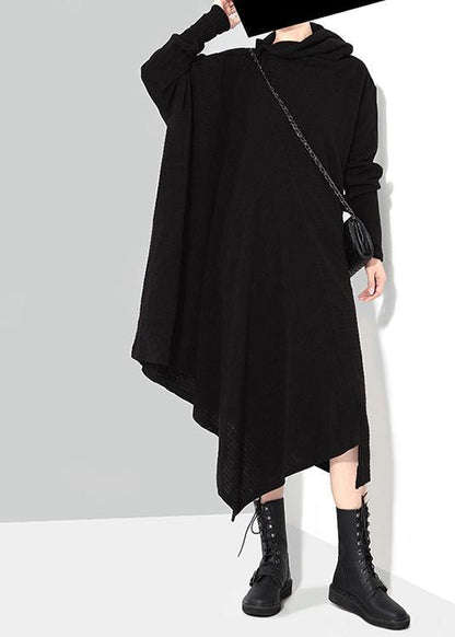 Black Woman Winter Asymmetric Knitted Sweater Dress