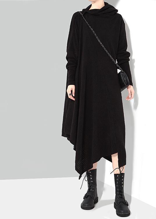 Black Woman Winter Asymmetric Knitted Sweater Dress