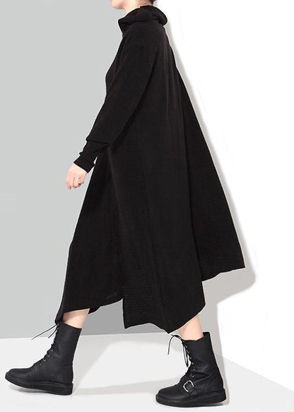 Black Woman Winter Asymmetric Knitted Sweater Dress