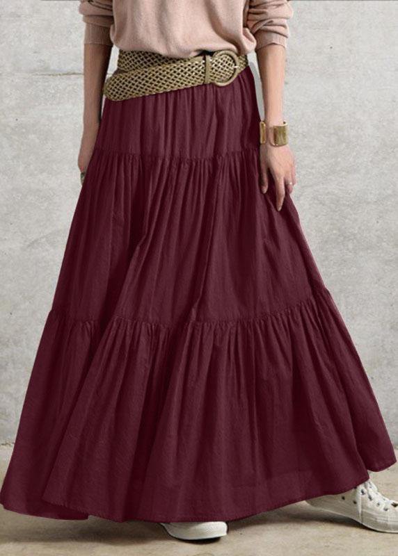 Color Big Swing Elastic Waist Pleated Long Skirt for