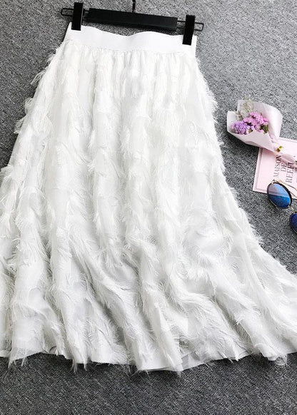 Color Feather Fringed High Waist Long Skirts