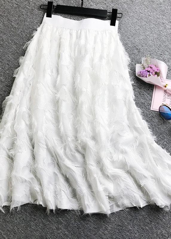 Color Feather Fringed High Waist Long Skirts