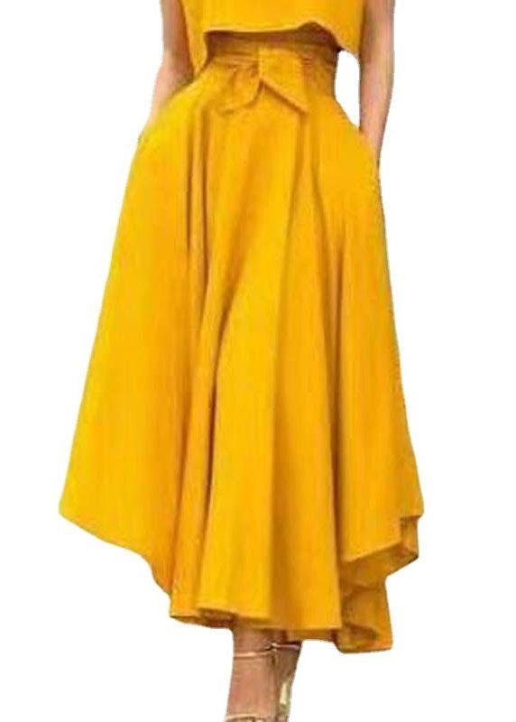 Color High Waist Belted Side Zipper Irregular Hem Skirts