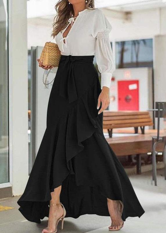 Color High Waist Ruffle High Low Hem Swing Maxi Skirts for