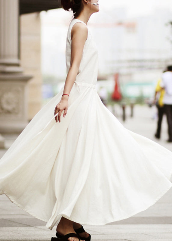 Drawstring Ruched Sleeveless Maxi Dress Navy