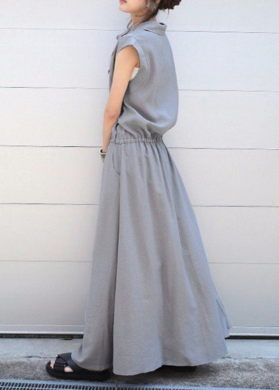 Drawstring Waist Pocket Button Front Maxi Cargo Dress Black