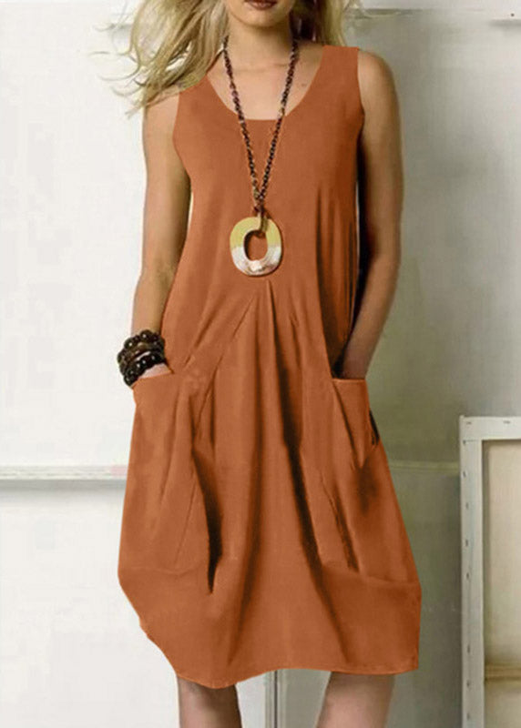 Pocket Army Green Crew Neck Tank Top Dress