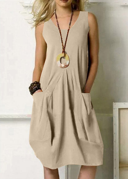 Pocket Army Green Crew Neck Tank Top Dress