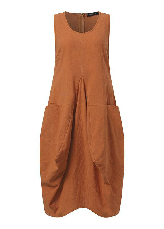 Pocket Army Green Crew Neck Tank Top Dress