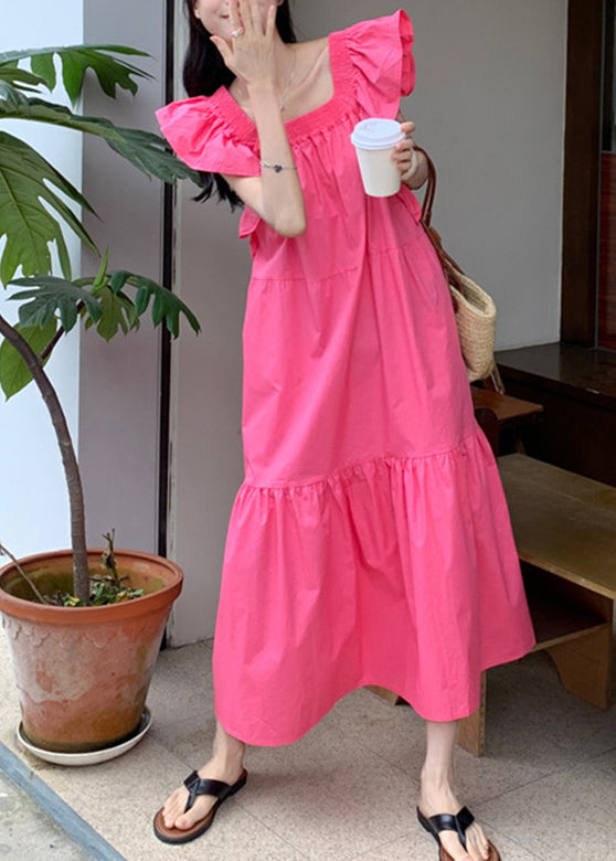 Ruffle Backless Square Collar Maxi Dress Pink