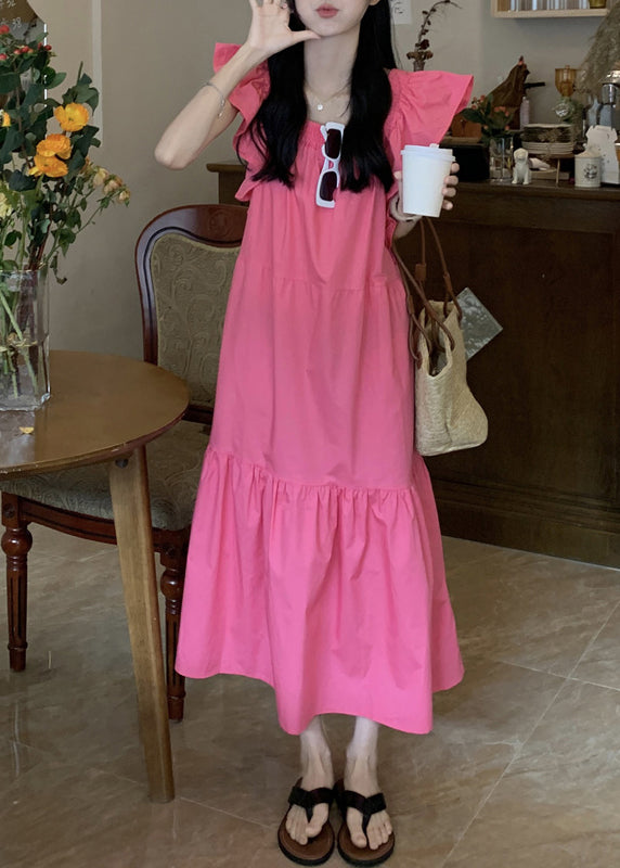 Ruffle Backless Square Collar Maxi Dress Pink