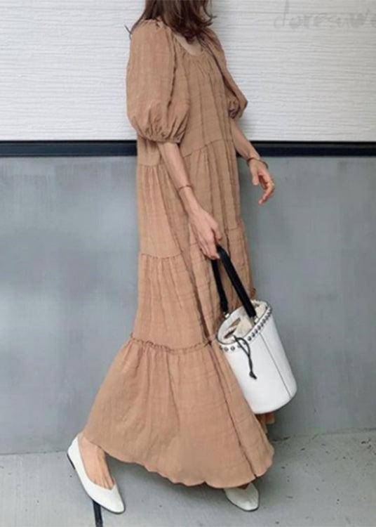 Square Collar Ruffle Maxi Dress Light Green