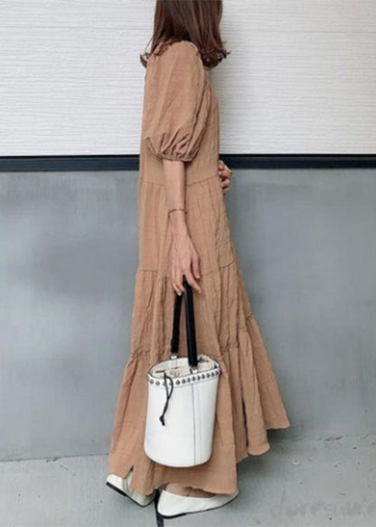 Square Collar Ruffle Maxi Dress Light Green