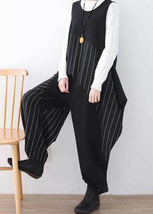 Spring Summer Cotton Hemp Oversized Asymmetric Striped Jumpsuit