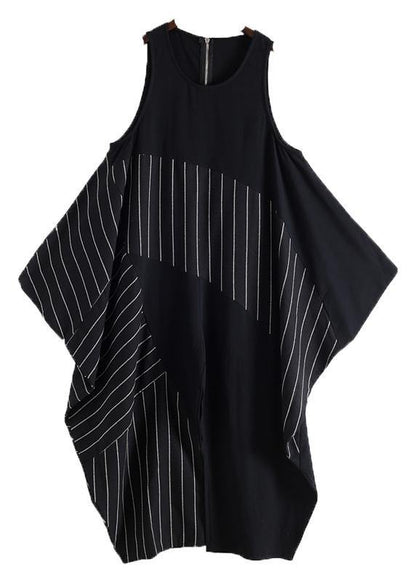 Spring Summer Cotton Hemp Oversized Asymmetric Striped Jumpsuit