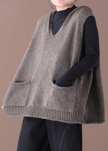 New Loose Large Size Literary Hooded Knit Waistcoat Sweater Coat