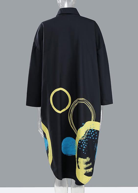 Spring Woman Black Shirt Circle Patterns Printed Dresses