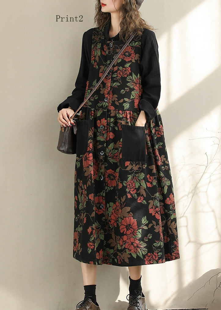 Spring Print Pockets Denim Vest Dresses